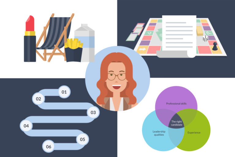 Anwendungsgebiete Bunte Illustrationen: Stuhl, Kosmetik, Spiele, Diagramme und Charts