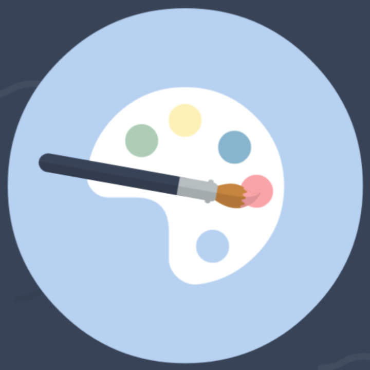 Icon Grafikerstellung Farbpalette mit verschiedenen Farben und einem Pinsel.