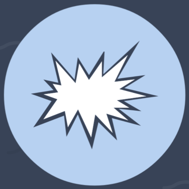 Icon Animation Eine stilisierte, hellblaue Sprechblase mit einem weißen, explosionsartigen Effekt.